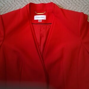 Calvin Klein Women's Bright Red Collarless Blazer